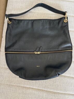 Lauren Ralph Lauren Black Leather Shoulder Hobo with Gold Hardware Accents